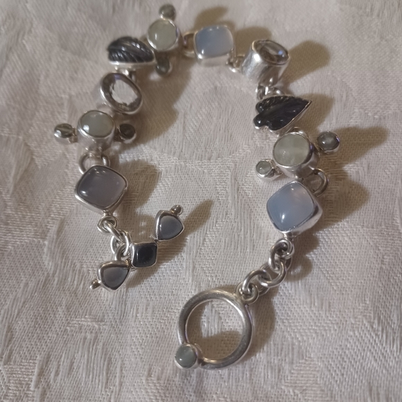 Mars and Valentine / Echo of The Dreamer Multi Gemstone Link Toggle Bracelet, SS - Picture 3 of 16